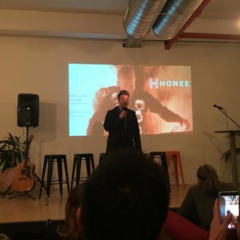 Honee - CEO Matt Jones on stage speaking on "How To Raise Funds in 2017"