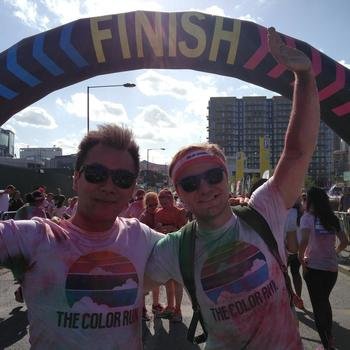 SQR Systems - Mat and Rockman at the finishing line of the Colour Run