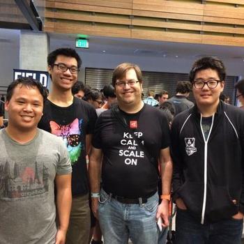 Aerospike - Brian, co-founder Aerospike, with the team that won "Best Aerospike Hack" at CalHacks 2014.