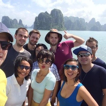 Paymentwall, Inc. - Kiev, Manila and Hanoi Teams together on a boat trip to Halong Bay - a Unesco World Heritage Site.