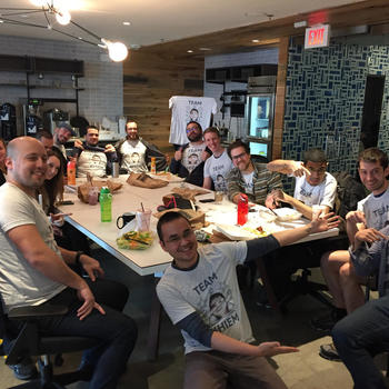 Reify Health - Team lunch with our fun(ny) group t-shirt