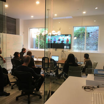 Harbor - The team watching live stream of CEO Josh Stein speaking at an industry event