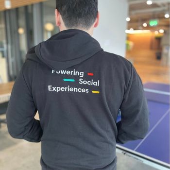 Amity - Our very own CTO, Art, modelling our latest company swag.