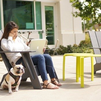 Google - A Googler sitting outside working next to her dog