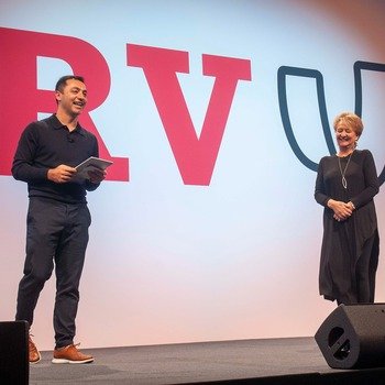 RVU - Our CEO Tariq interviewing Edwina Dunn after a fantastic talk about Data Science