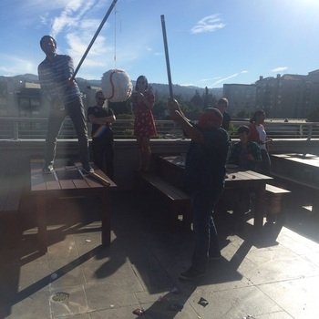 Collective Health - Playing games on top of the San Mateo rooftop 
