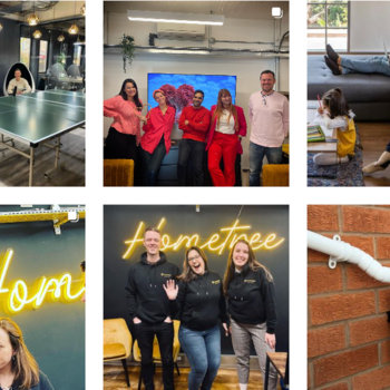 Hometree - A selection of Hometree employee images showing our people, our neon Hometree sign and some pipework