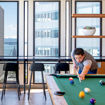Upgrade, Inc. - Game room at our San Francisco office with views of the Bay Bridge! 