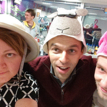 Geonomics - Visitors from our remote QA Team indulge in a hat selfie with our CTO