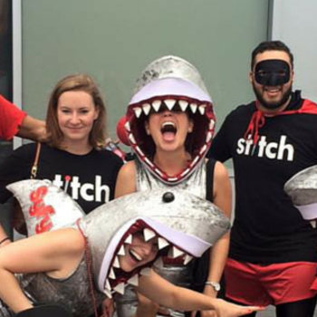 Stitch Live - Stitch Promo Team at Comic Con posing with the Sharknado Promo Team.